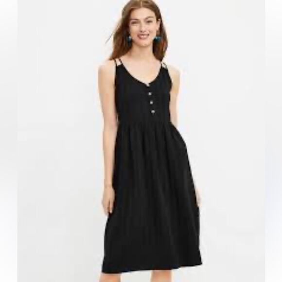 LOFT Dresses & Skirts - Loft black strappy midi button dress size medium